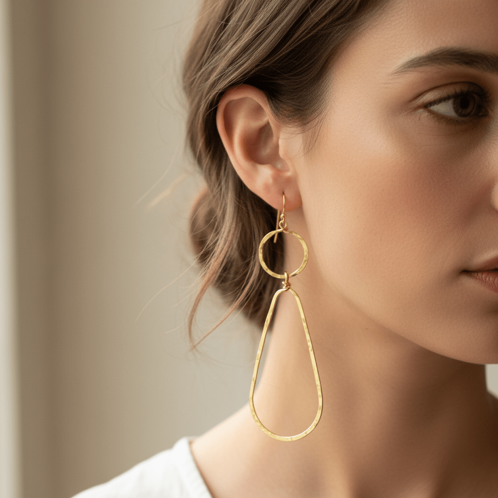 Hammered Long Geometric Earrings - Leila Jewels