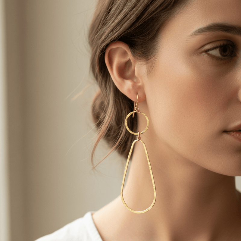 Hammered Long Geometric Earrings - Leila Jewels
