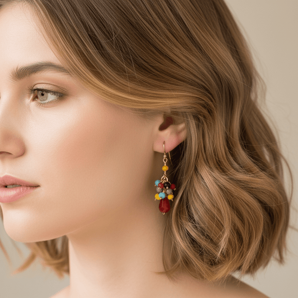 Multi - color Crystal Cluster Earrings - Red - Leila Jewels
