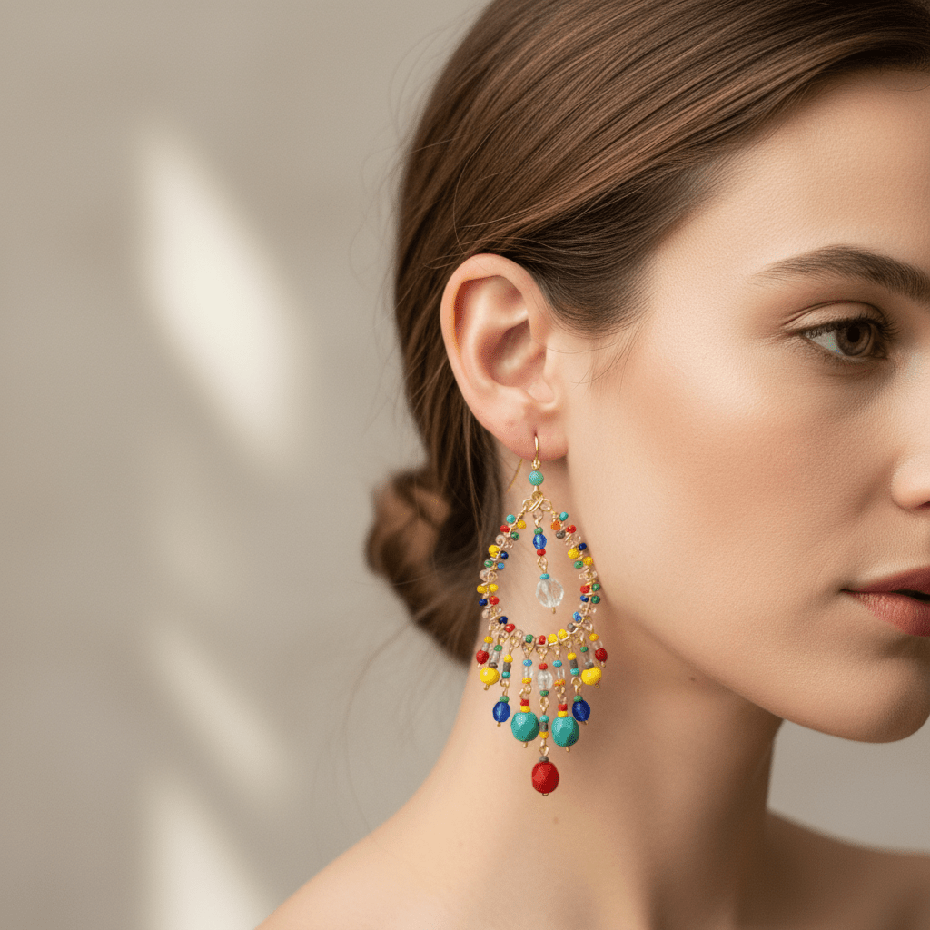 Handmade Beaded Chandelier Earrings - Teardrop - Leila Jewels