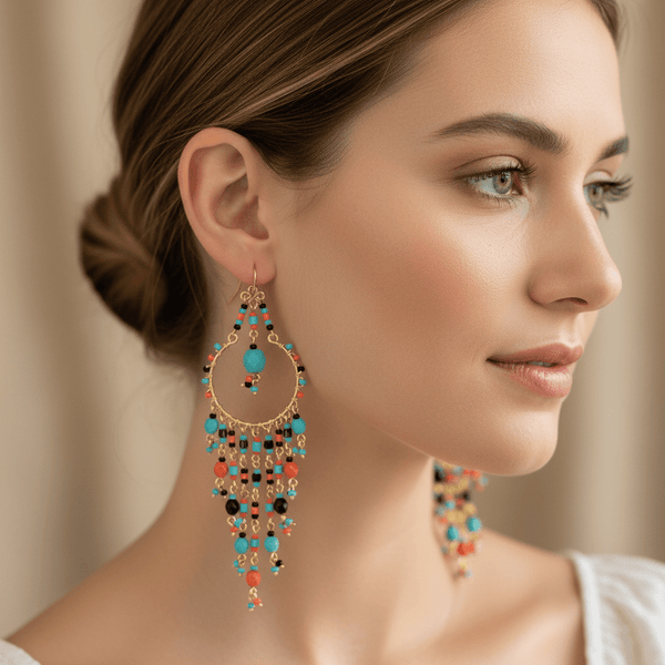 Handmade Beaded Chandelier Earrings - Turquoise Drop - Leila Jewels
