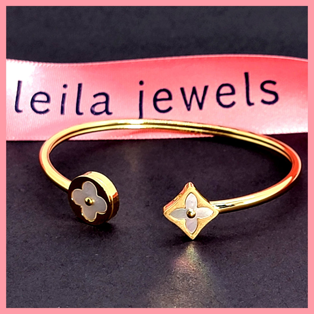 MOP Clover Open Bangle - Leila Jewels