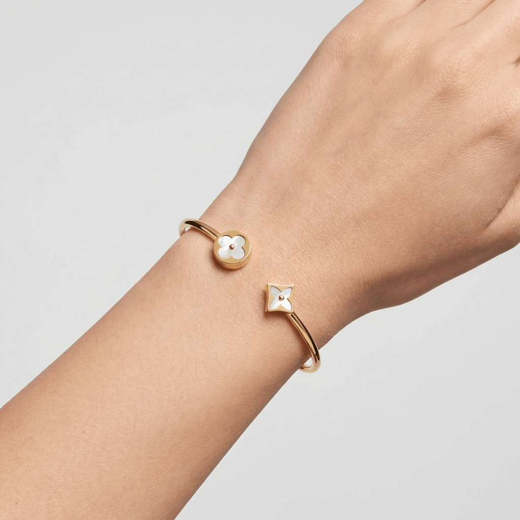 MOP Clover Open Bangle - Leila Jewels