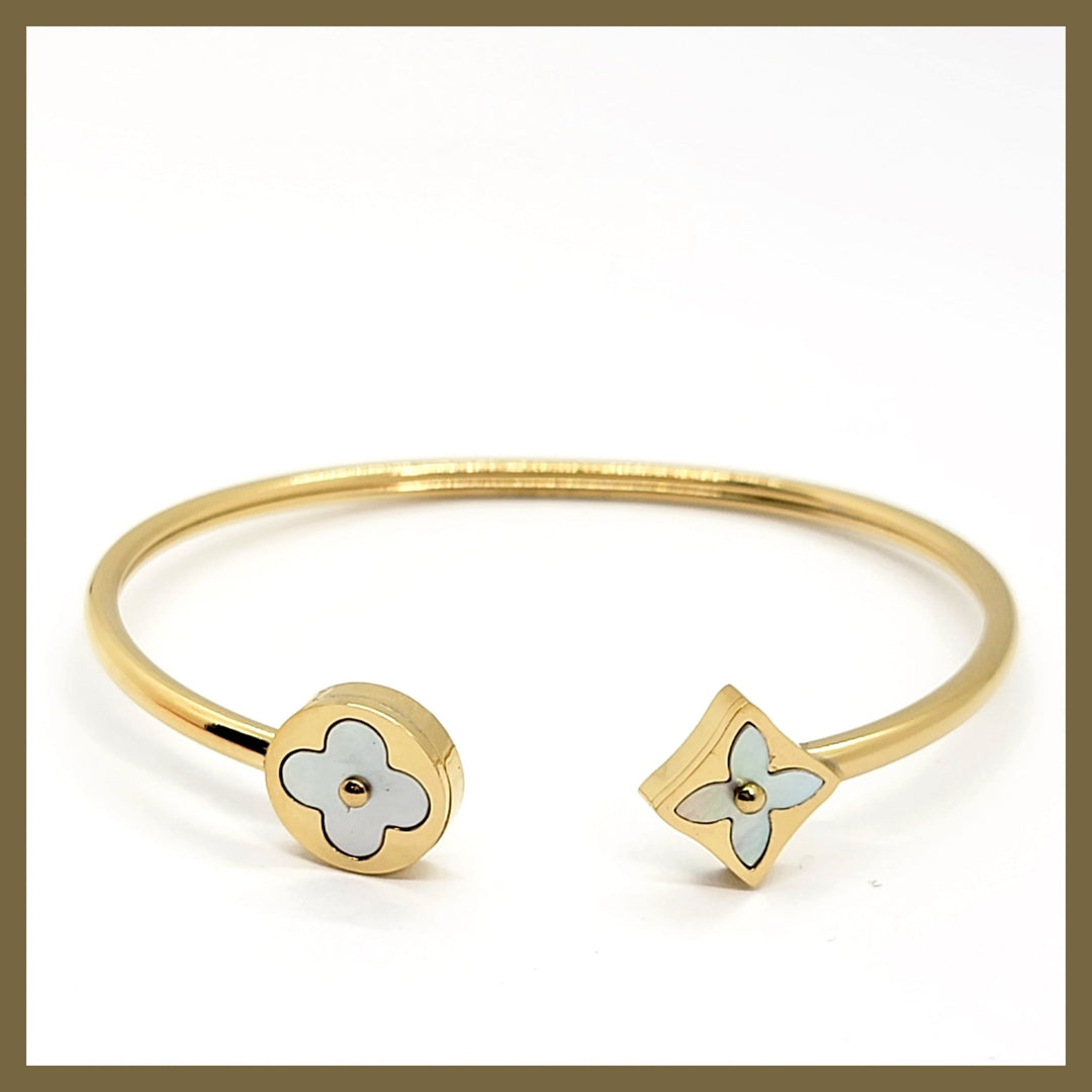 MOP Clover Open Bangle - Leila Jewels