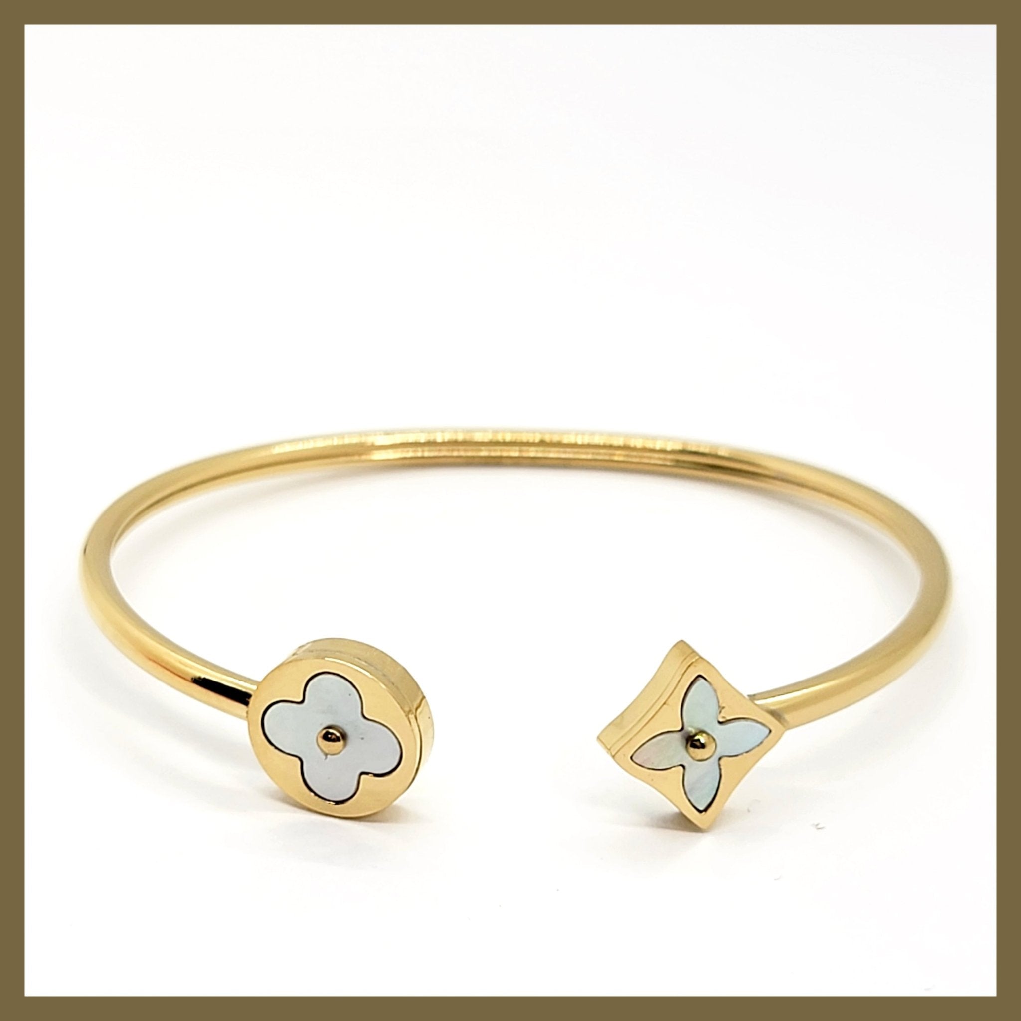 MOP Clover Open Bangle - Leila Jewels