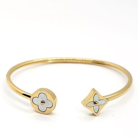 MOP Clover Open Bangle - Leila Jewels