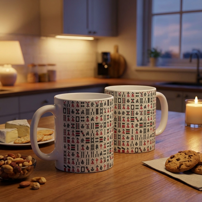 Mah Jongg Tile Pattern Mug | Ceramic 11oz Mahjong Tiles Design