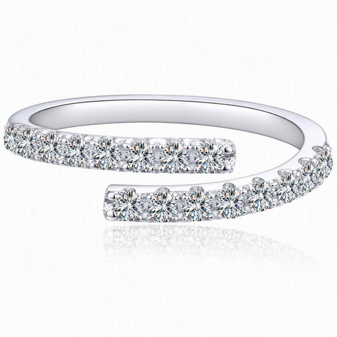 Moissanite Pavé Spiral Bypass Ring - 925 Sterling Silver - Leila Jewels