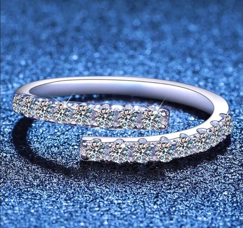 Moissanite Pavé Spiral Bypass Ring - 925 Sterling Silver