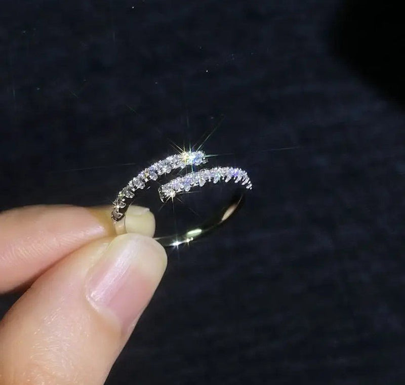 Moissanite Pavé Spiral Bypass Ring - 925 Sterling Silver