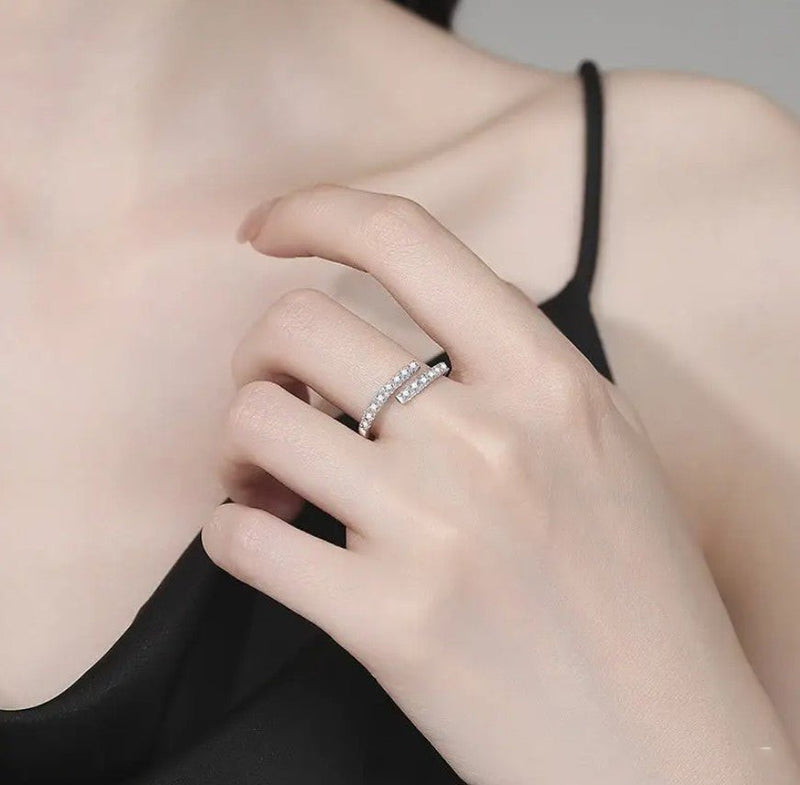 Moissanite Pavé Spiral Bypass Ring - 925 Sterling Silver