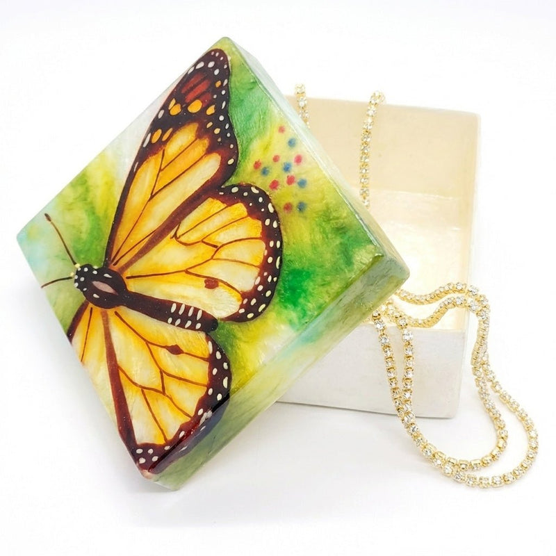 Monarch Butterfly Capiz Shell Painted Trinket Box - Leila Jewels