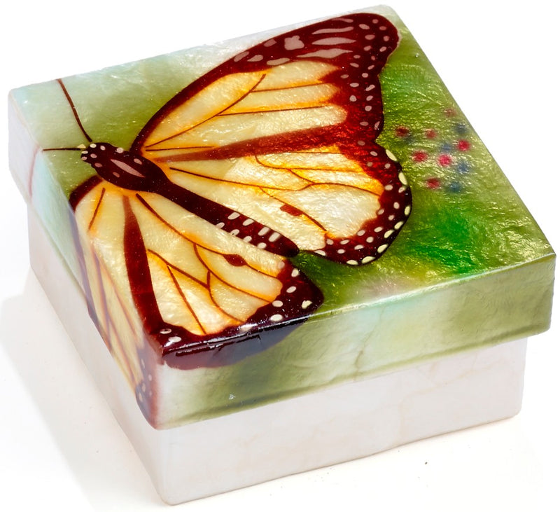 Monarch Butterfly Capiz Shell Painted Trinket Box