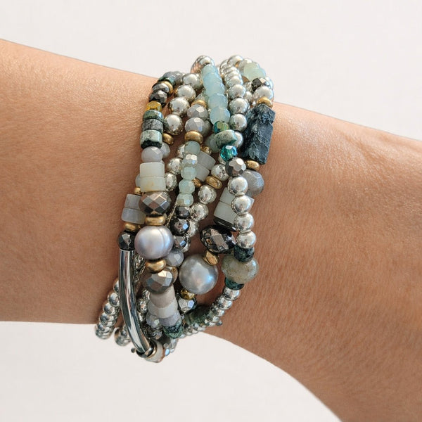 Silver & Gemstone Multistrand Bracelet - Leila Jewels
