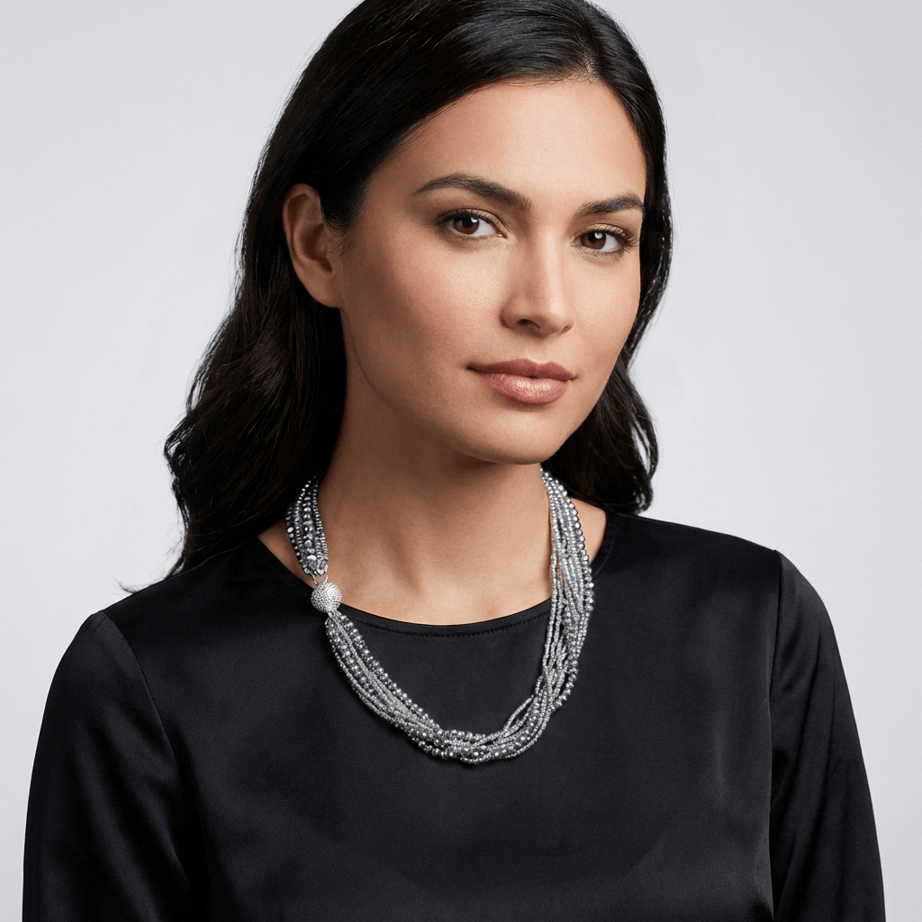 Crystal Bead Multi - strand Necklace - Leila Jewels