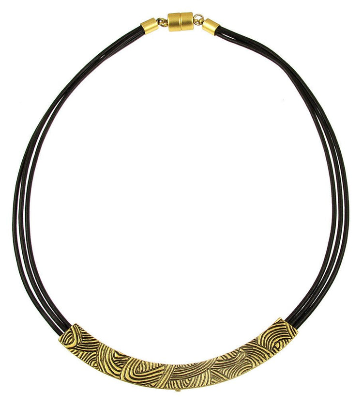 Antique Gold and Black Leather Necklace - Leila Jewels