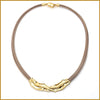Crumpled Gold and Leather Necklace - Leila Jewels