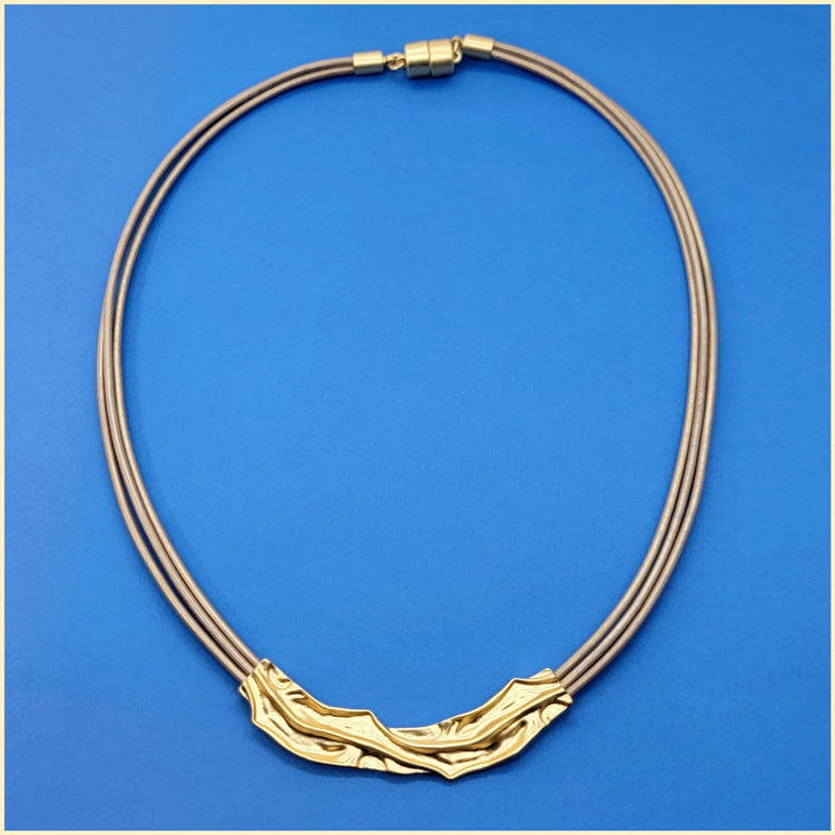 Crumpled Gold and Leather Necklace - Leila Jewels