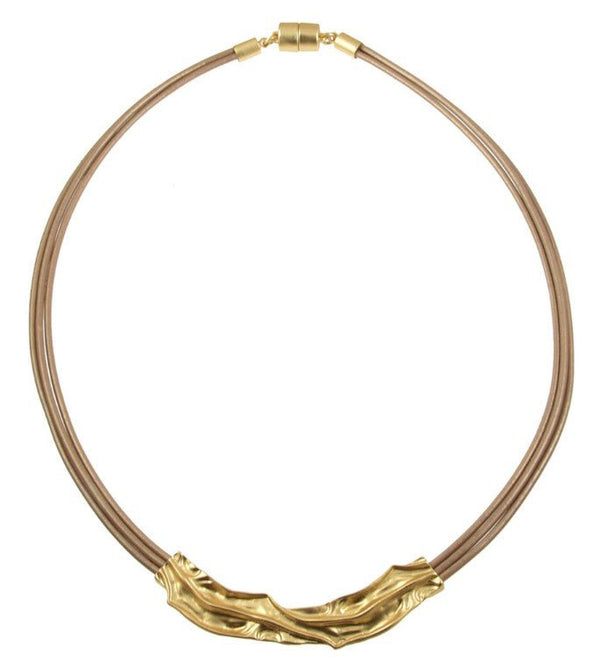 Crumpled Gold and Leather Necklace - Leila Jewels