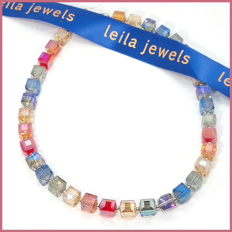 Colorful Crystal Cubes Necklace - Leila Jewels