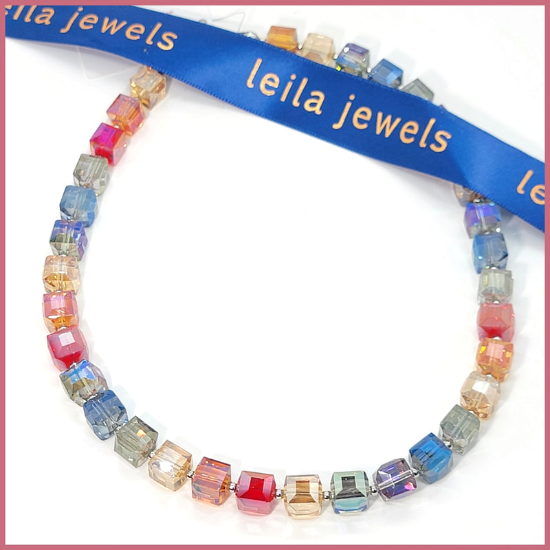 Colorful Crystal Cubes Necklace - Leila Jewels