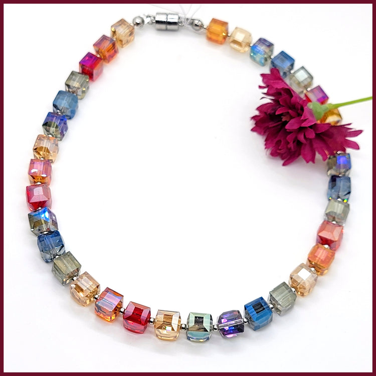 Colorful Crystal Cubes Necklace - Leila Jewels