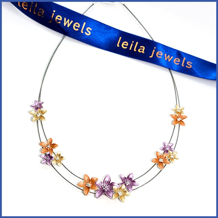 Enamel Flowers Necklace - Leila Jewels