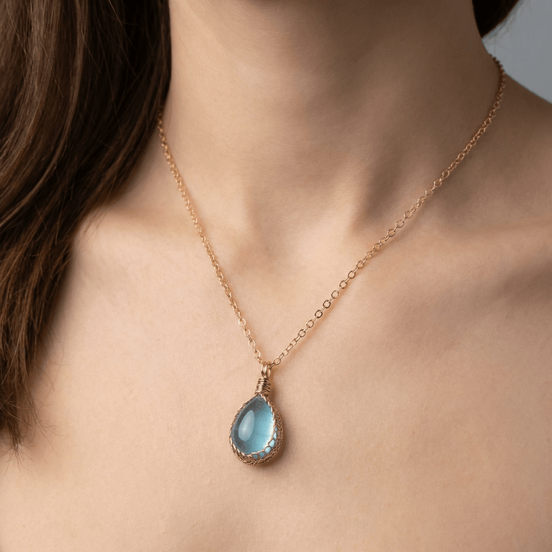 Blue Topaz Cabochon Necklace - Leila Jewels