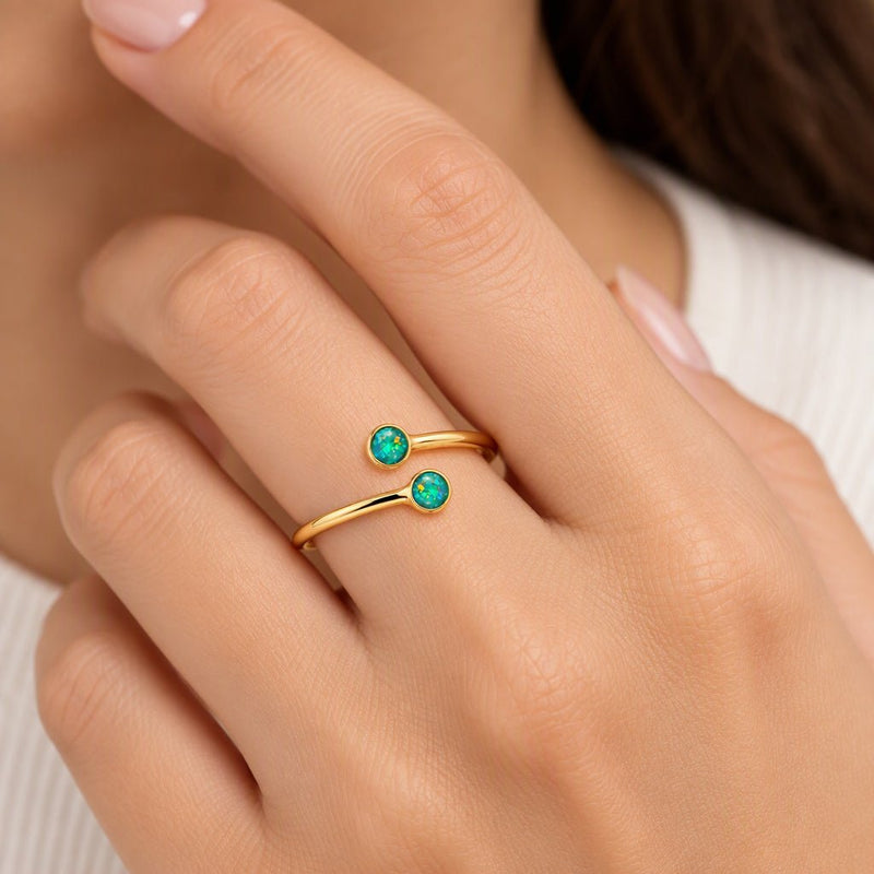 Sterling Silver and Blue Opal Bypass Ring - Leila Jewels