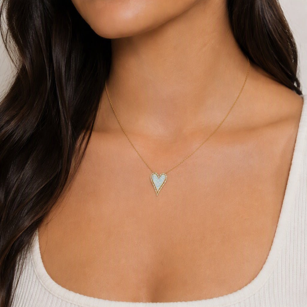 Elongated Opal Heart Necklace - Leila Jewels
