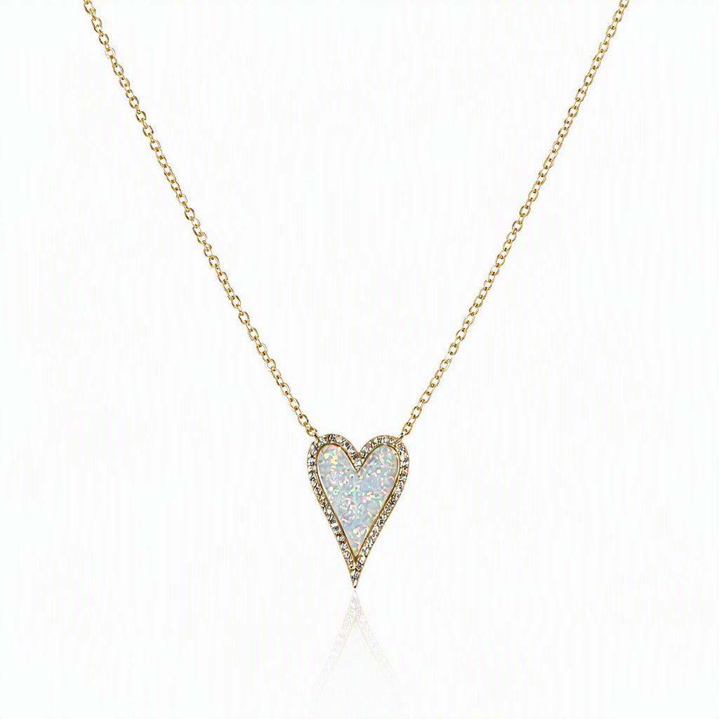 Elongated Opal Heart Necklace - Leila Jewels