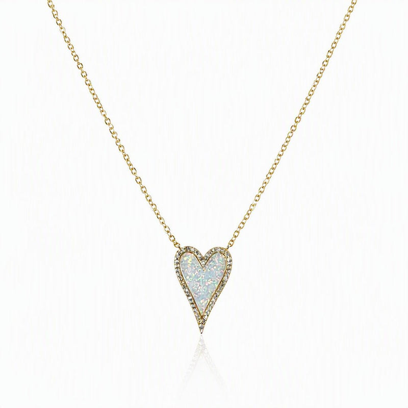 Elongated Opal Heart Necklace - Leila Jewels