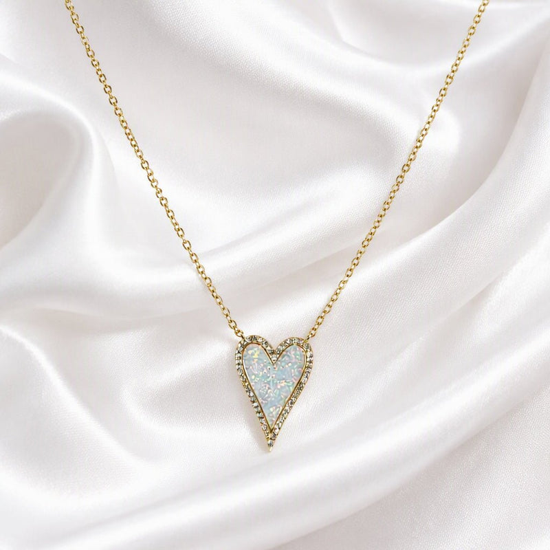 Elongated Opal Heart Necklace - Leila Jewels