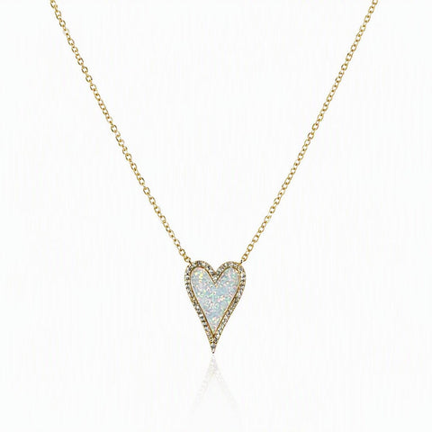 Elongated Opal Heart Necklace - Leila Jewels