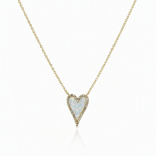 Elongated Opal Heart Necklace - Leila Jewels