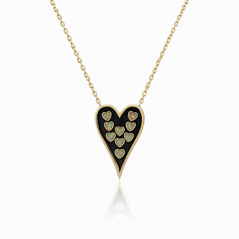 Elongated Opal Heart Necklace - Leila Jewels