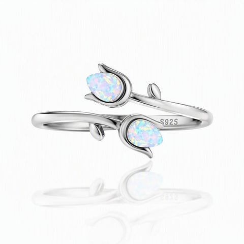 Dainty Opal Tulip Adjustable Sterling Silver Ring - Leila Jewels