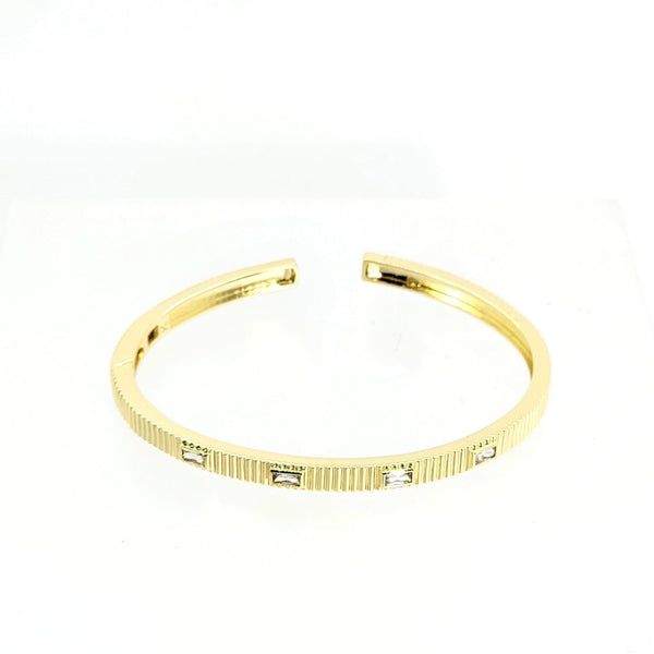 Slim Crystal - Studded Hinged Open Bangle Bracelet - Leila Jewels