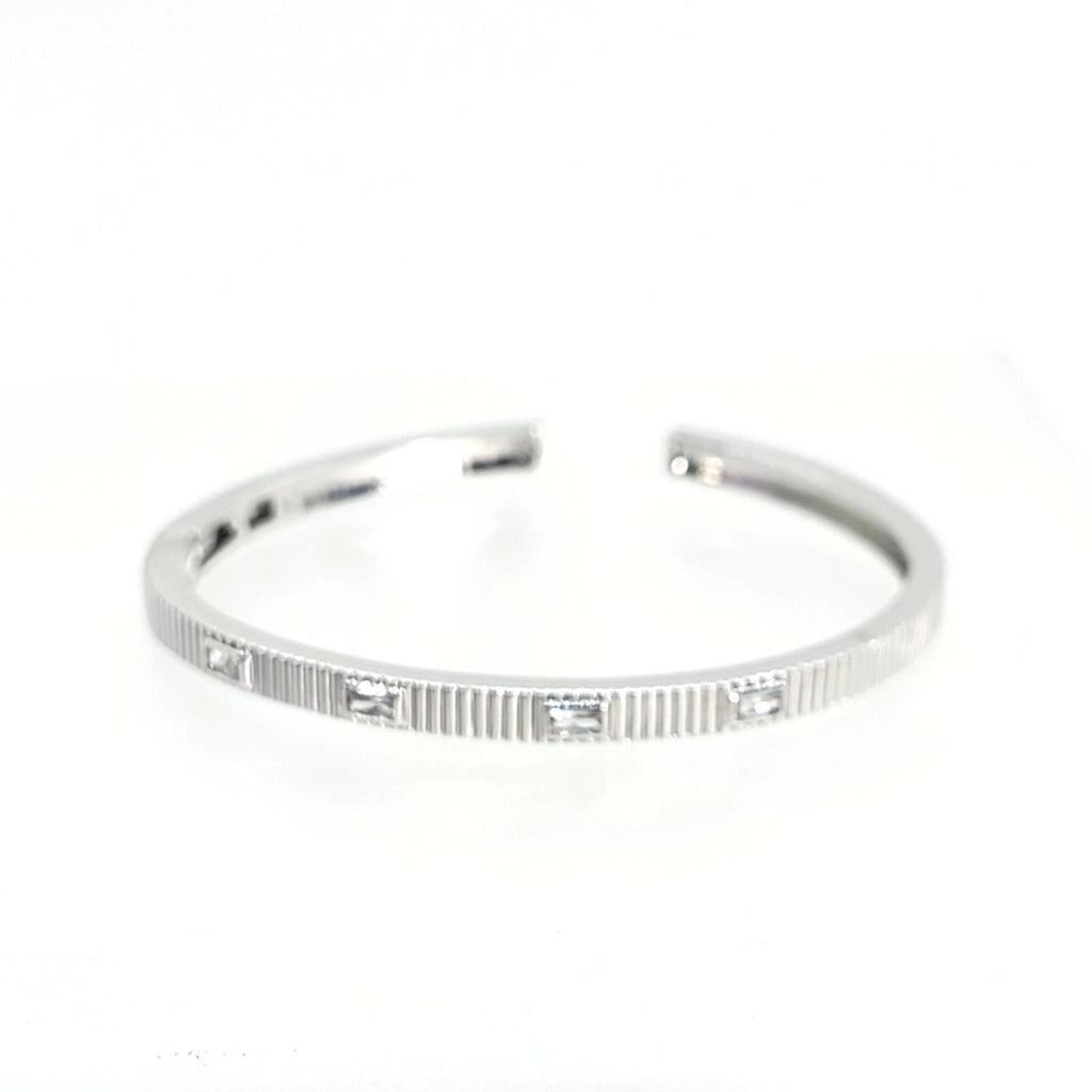 Slim Crystal - Studded Hinged Open Bangle Bracelet - Leila Jewels