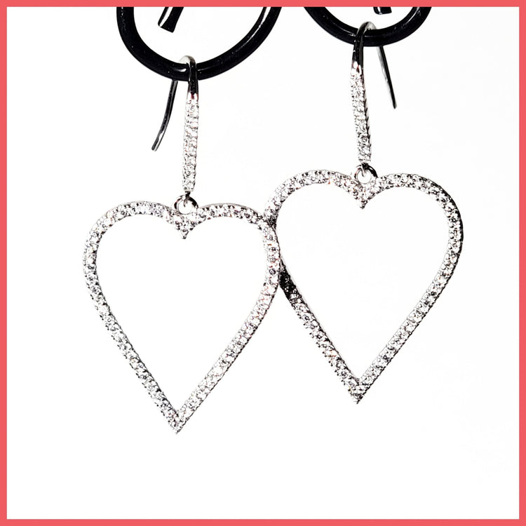 Pavé Sterling Open Heart Earrings - Leila Jewels