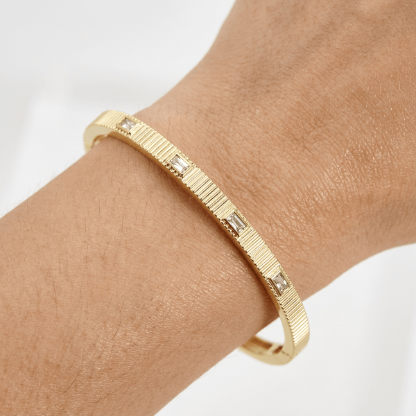 Slim Crystal - Studded Hinged Open Bangle Bracelet - Leila Jewels