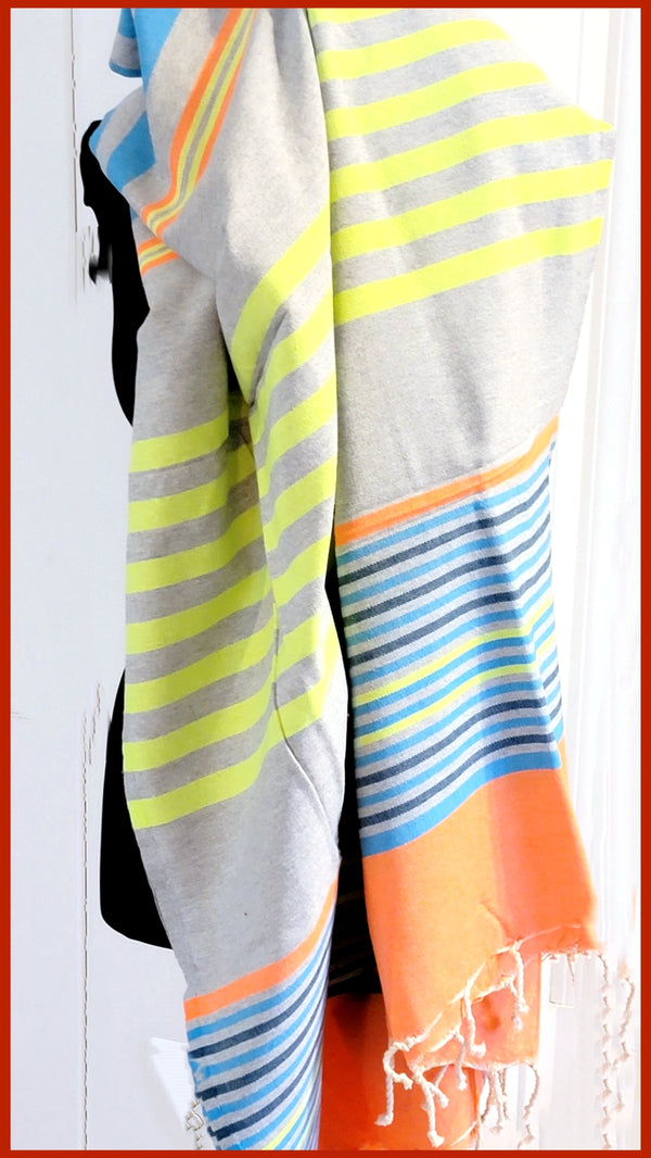 Turkish Towel / Sarong / Beach Towel - Orange Multi Stripe - Leila Jewels