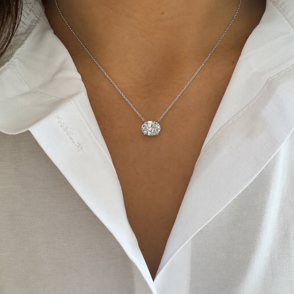 East-West Oval Solitaire Necklace - Sterling Silver - Leila Jewels