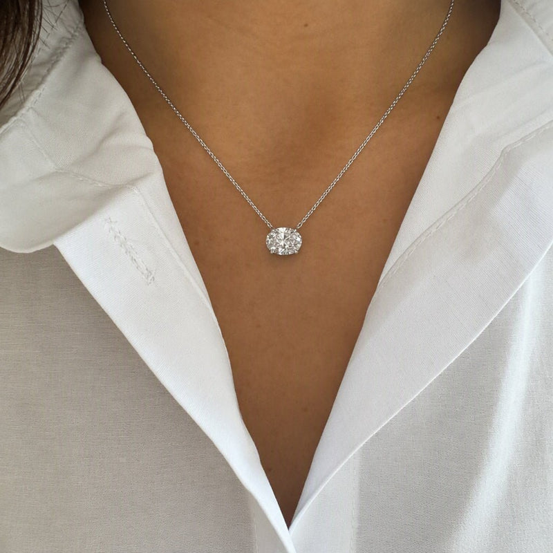 East-West Oval Solitaire Necklace - Sterling Silver - Leila Jewels