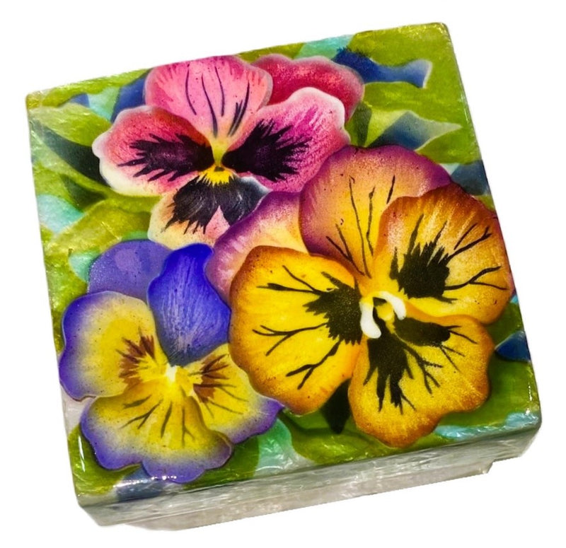 Pretty Pansies Capiz Shell Painted Trinket Box