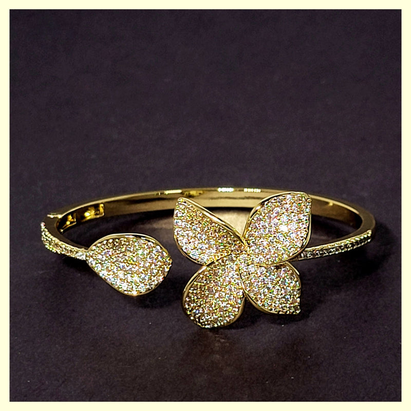 Pavé Flower Open Cuff - Leila Jewels