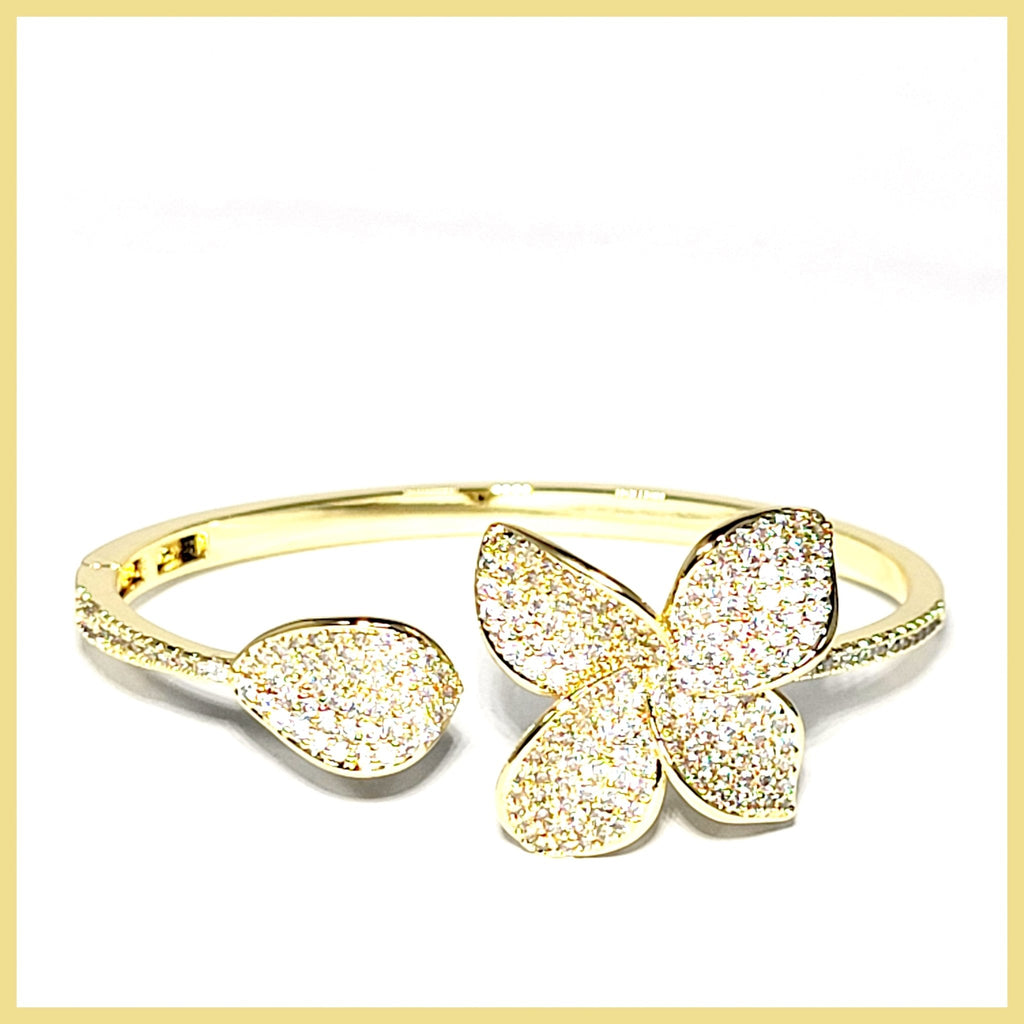 Pavé Flower Open Cuff - Leila Jewels