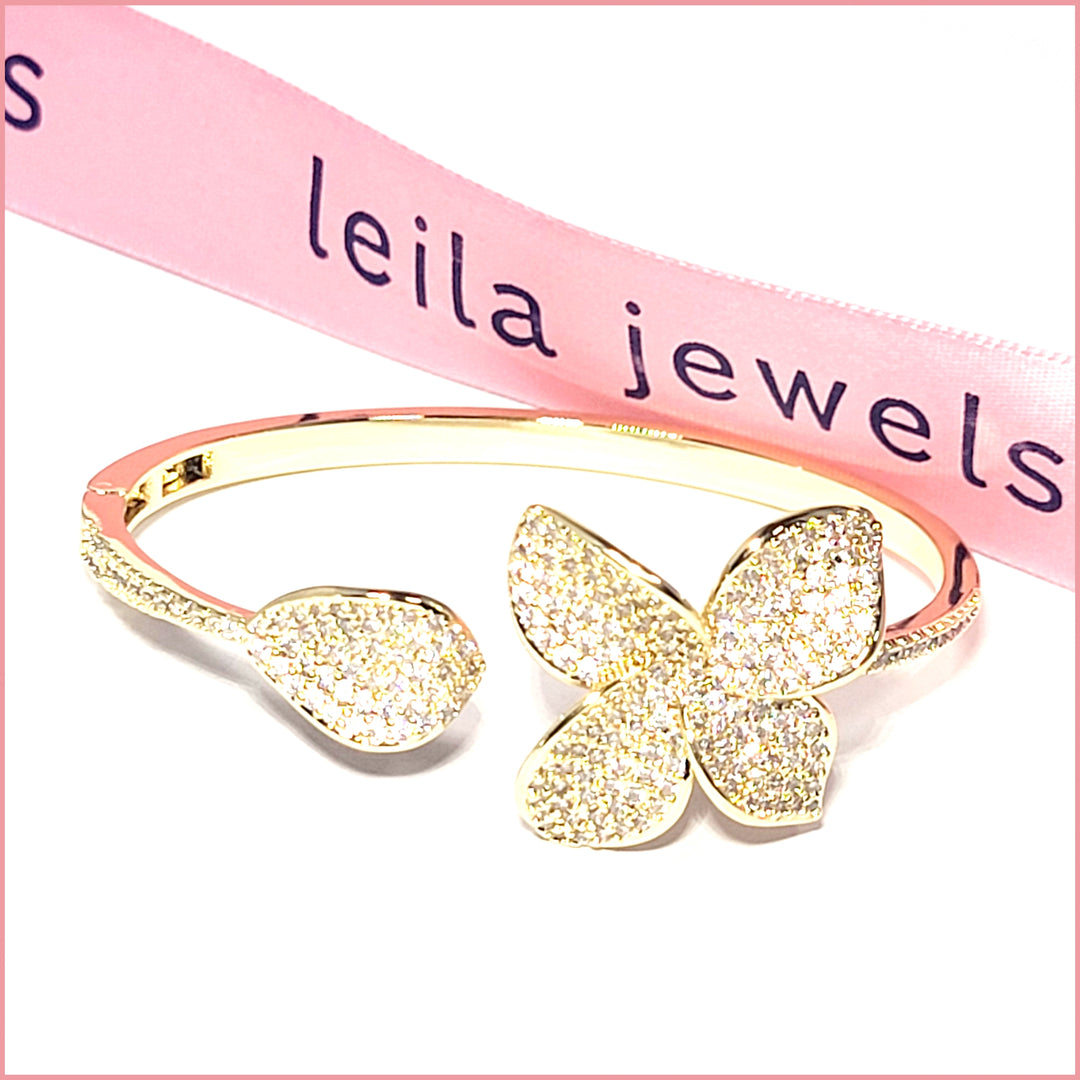 gold pave flower bangle leila jewels