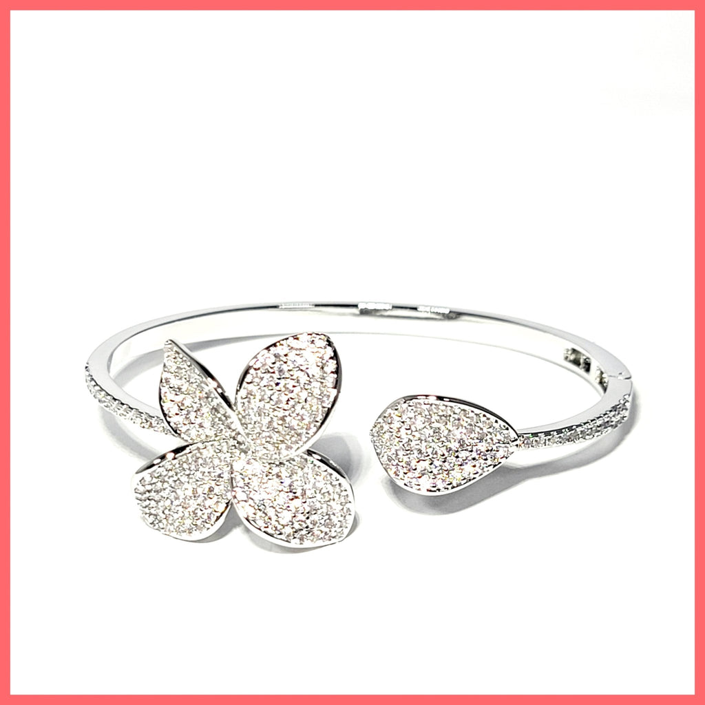Pavé Flower Open Cuff - Leila Jewels