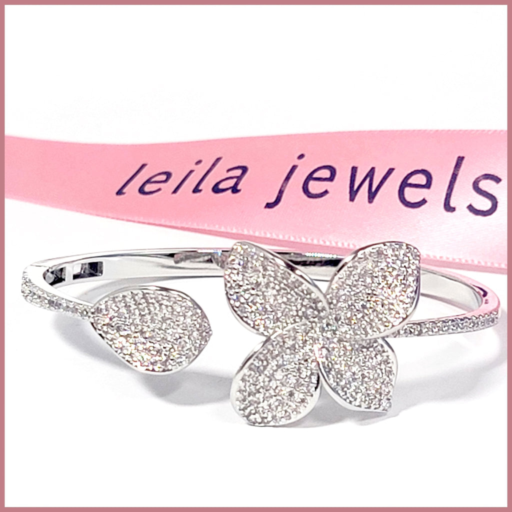 Pavé Flower Open Cuff - Leila Jewels
